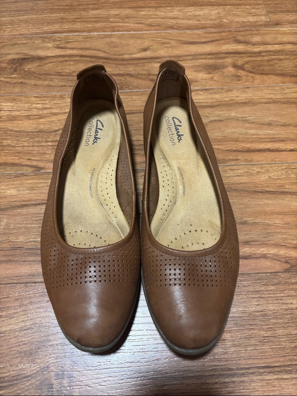Clarks Brown Perforated Leather Slip-On Flats